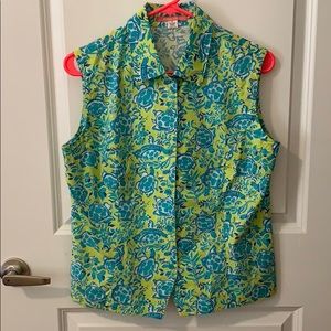 Turtle Print Top (bust 19” length 21.5”)